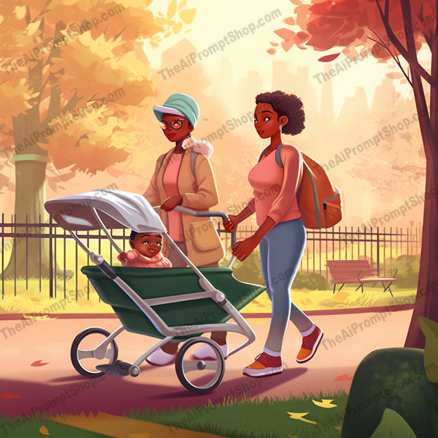 AI Midjourney Prompt for C215 - Storybook Illustrations - Park Stroller Scene