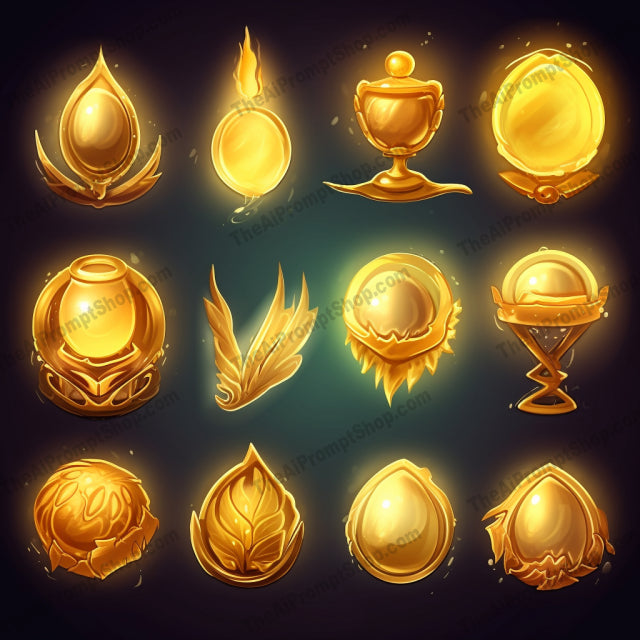 AI Midjourney Prompt for Pixie Gold Icons