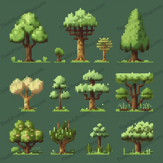 AI Midjourney Prompt for Pixel Trees and Grass