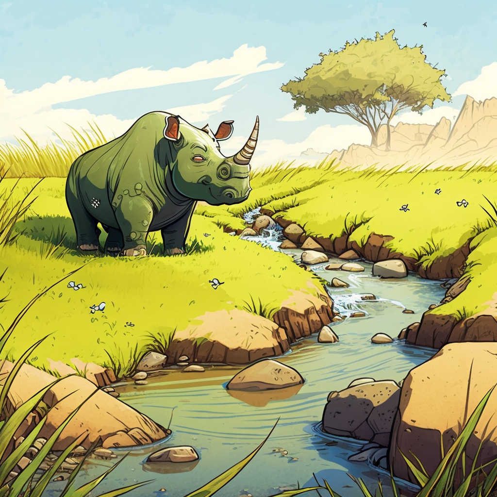 AI Midjourney Prompt for Storybook Illustrations - Animal in Stream in Kids Book Style