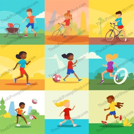 AI Midjourney Prompt for Cartoons - B208s -  Vibrant Children Sports