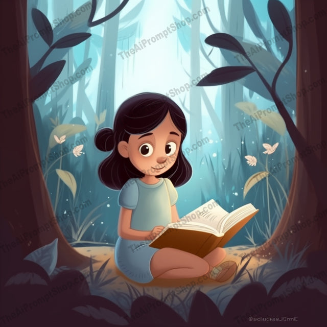 AI Midjourney Prompt for C208 - Storybook Illustrations - Dreamy Forest Reading