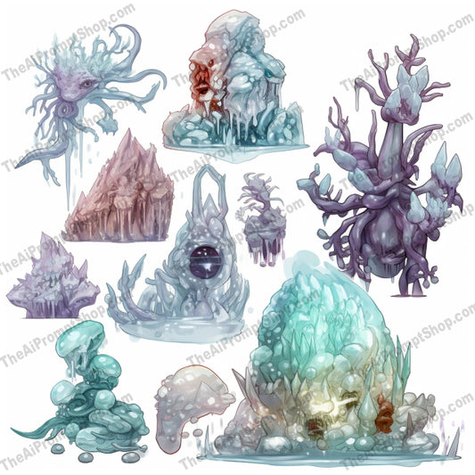 AI Midjourney Prompt for Aquamarine Frozen Monster Shapes