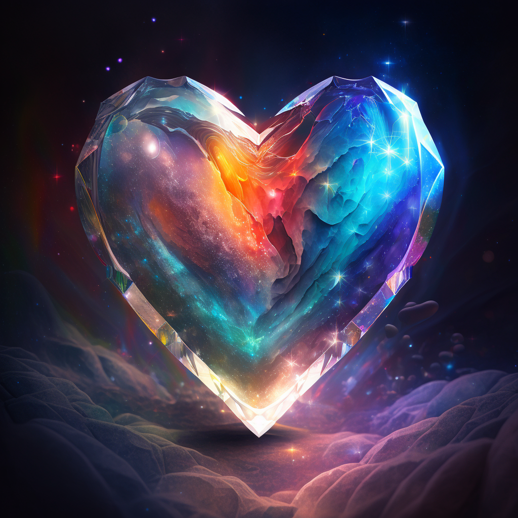 AI Midjourney Prompt for Objects - Crystal Heart Rainbow