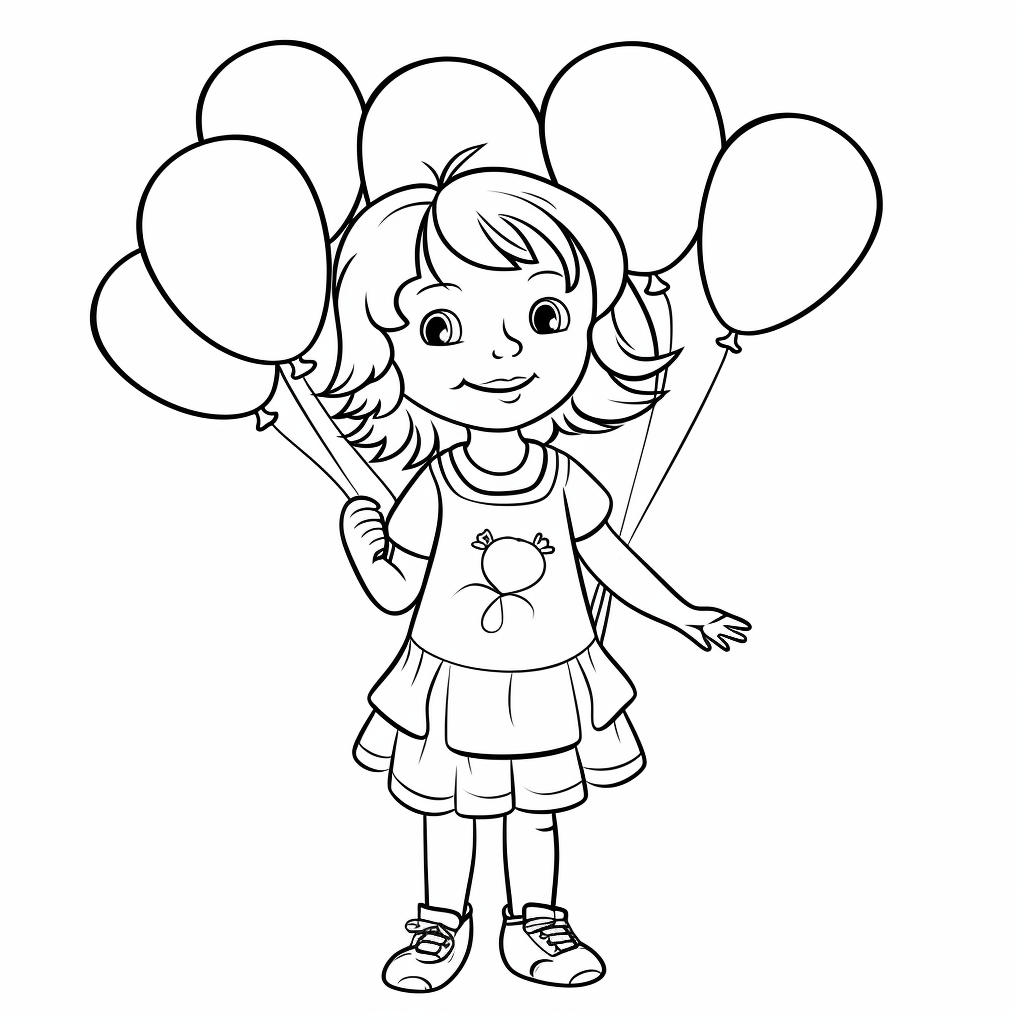 AI Midjourney Prompt for Coloring Page - Happy Child with Balloons