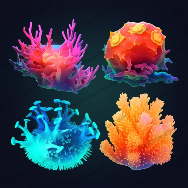 AI Midjourney Prompt for Glowing Coral Set