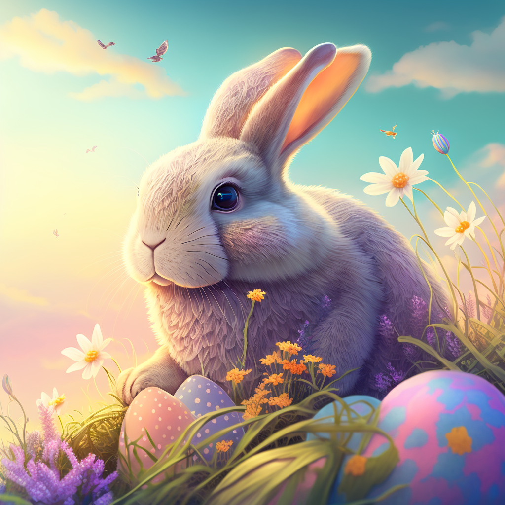 AI Midjourney Prompt for Easter - Easter Bunny in Meadow - The AI Prompt Shop