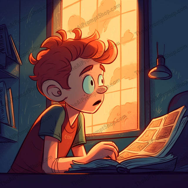 AI Midjourney Prompt for C262 - Storybook Illustrations - Window Reading Boy