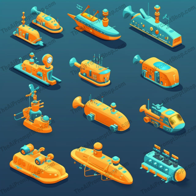 AI Midjourney Prompt for Realistic Submarine Icons