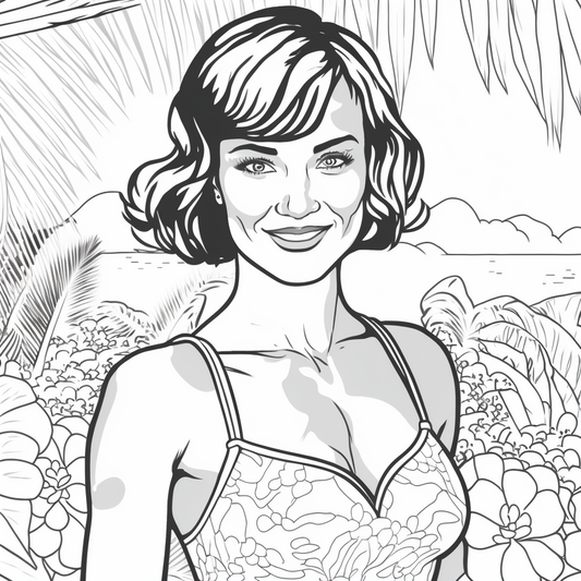 AI Midjourney Prompt for Coloring Page - Smiling Woman