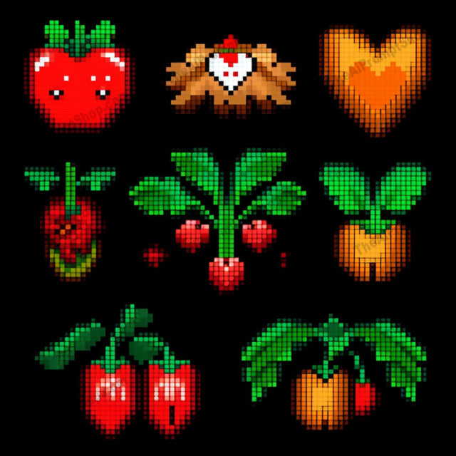 AI Midjourney Prompt for Pixel Art Hearts and Cherries