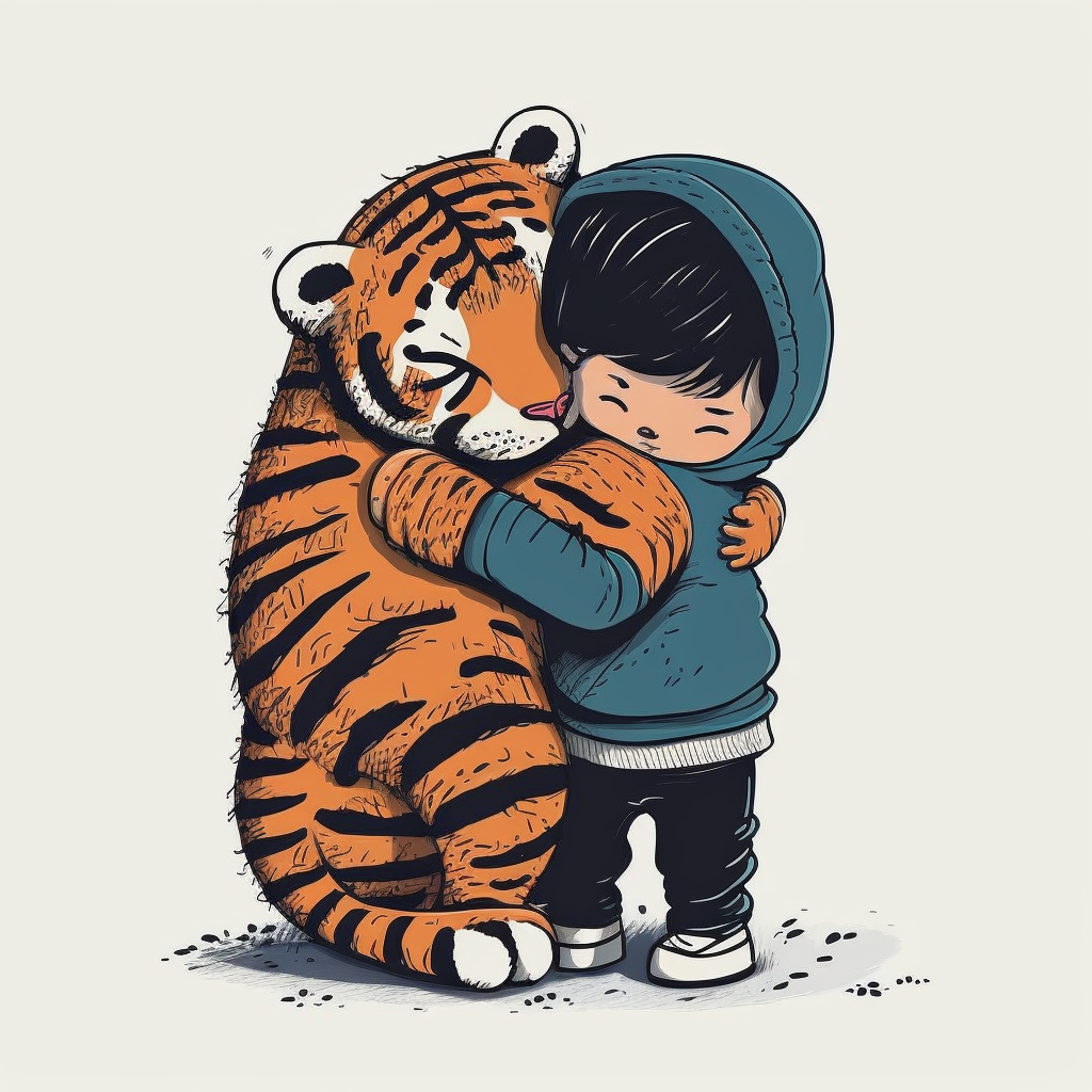 AI Midjourney Prompt for Animal - Child Hugging Animal Storybook Illustrations