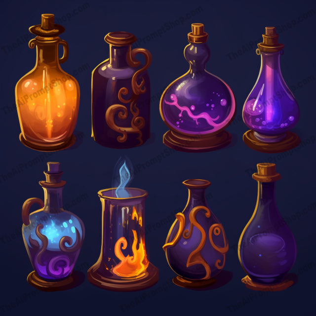 AI Midjourney Prompt for Interactive Colored Potion Set