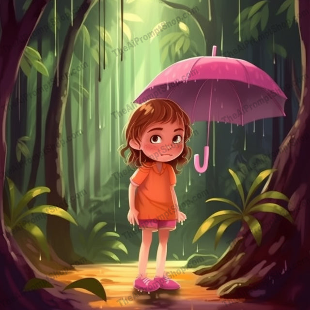 AI Midjourney Prompt for C243 - Storybook Illustrations - Animated Rainy Day Girl