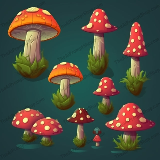 AI Midjourney Prompt for Cartoon Mushroom Set