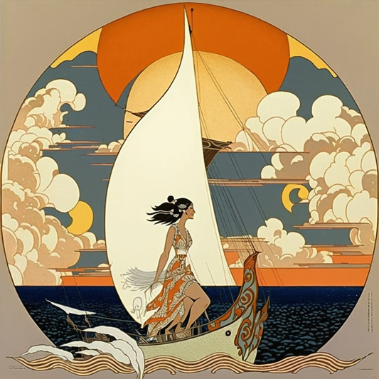 AI Midjourney Prompt for People - Art Nouveau Cloud Sailing