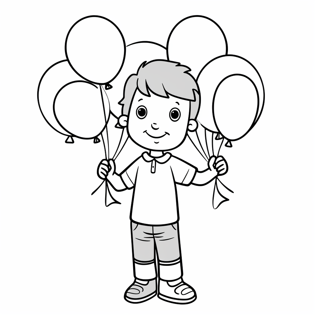 AI Midjourney Prompt for Coloring Page - Happy Child with Balloons