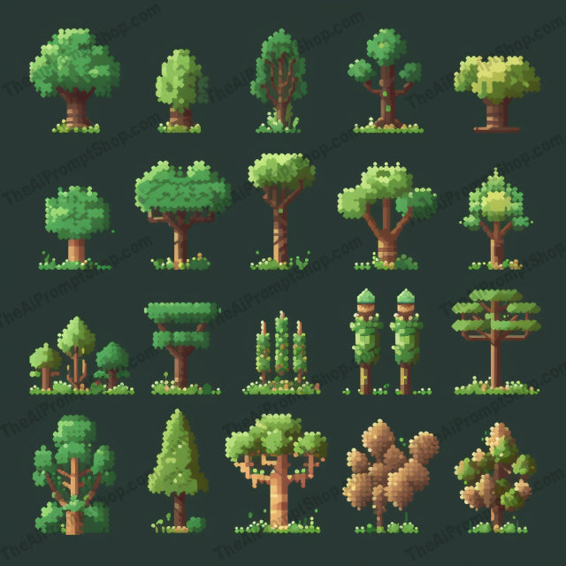 AI Midjourney Prompt for Pixel Trees and Grass