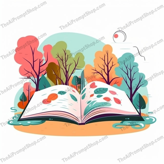 AI Midjourney Prompt for C62 - Storybook Illustrations - Leafy Book Landscapes