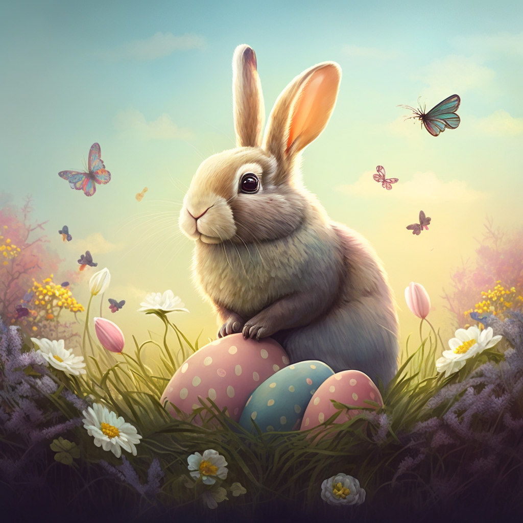 AI Midjourney Prompt for Easter - Easter Bunny in Meadow - The AI Prompt Shop