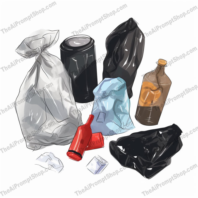 AI Midjourney Prompt for Isometrics - B226s -  Plastic Products and Garbage Bags