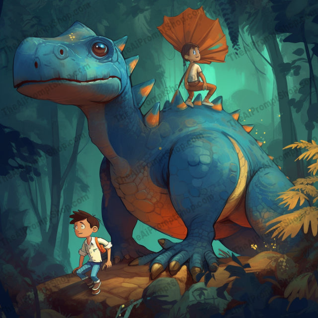 AI Midjourney Prompt for C53 - Storybook Illustrations - Dino Parenting Adventures