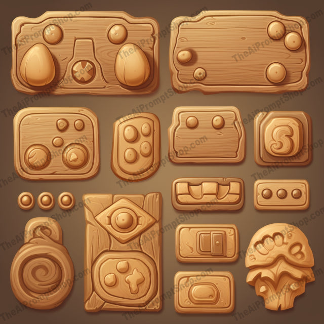 AI Midjourney Prompt for Animated Wooden Game Buttons