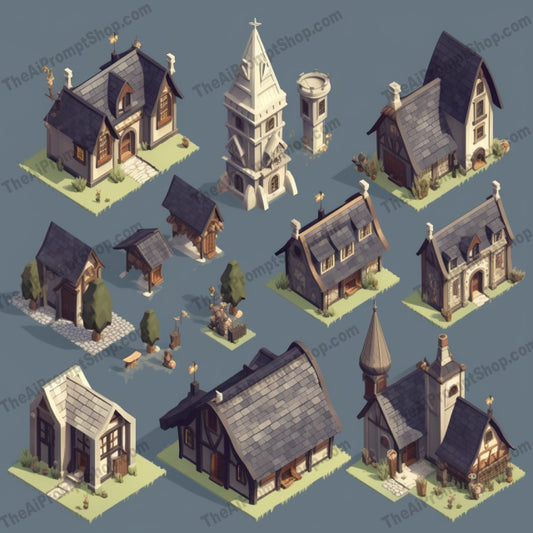 AI Midjourney Prompt for Medieval-Inspired Isometric Flat Houses