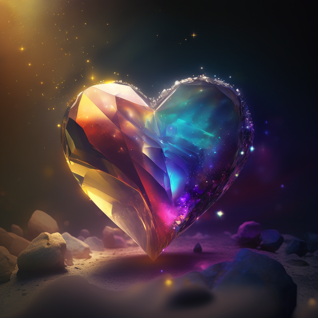 AI Midjourney Prompt for Objects - Crystal Heart Rainbow