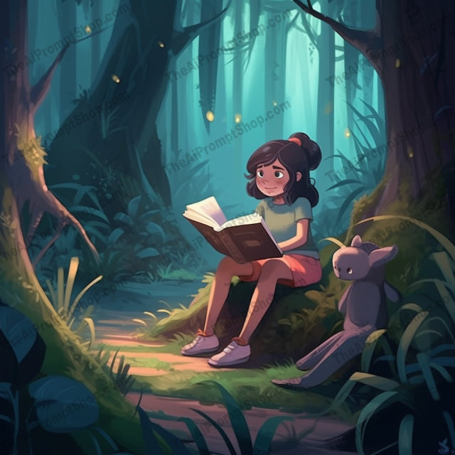 AI Midjourney Prompt for C207 - Storybook Illustrations - Animated Forest Reading