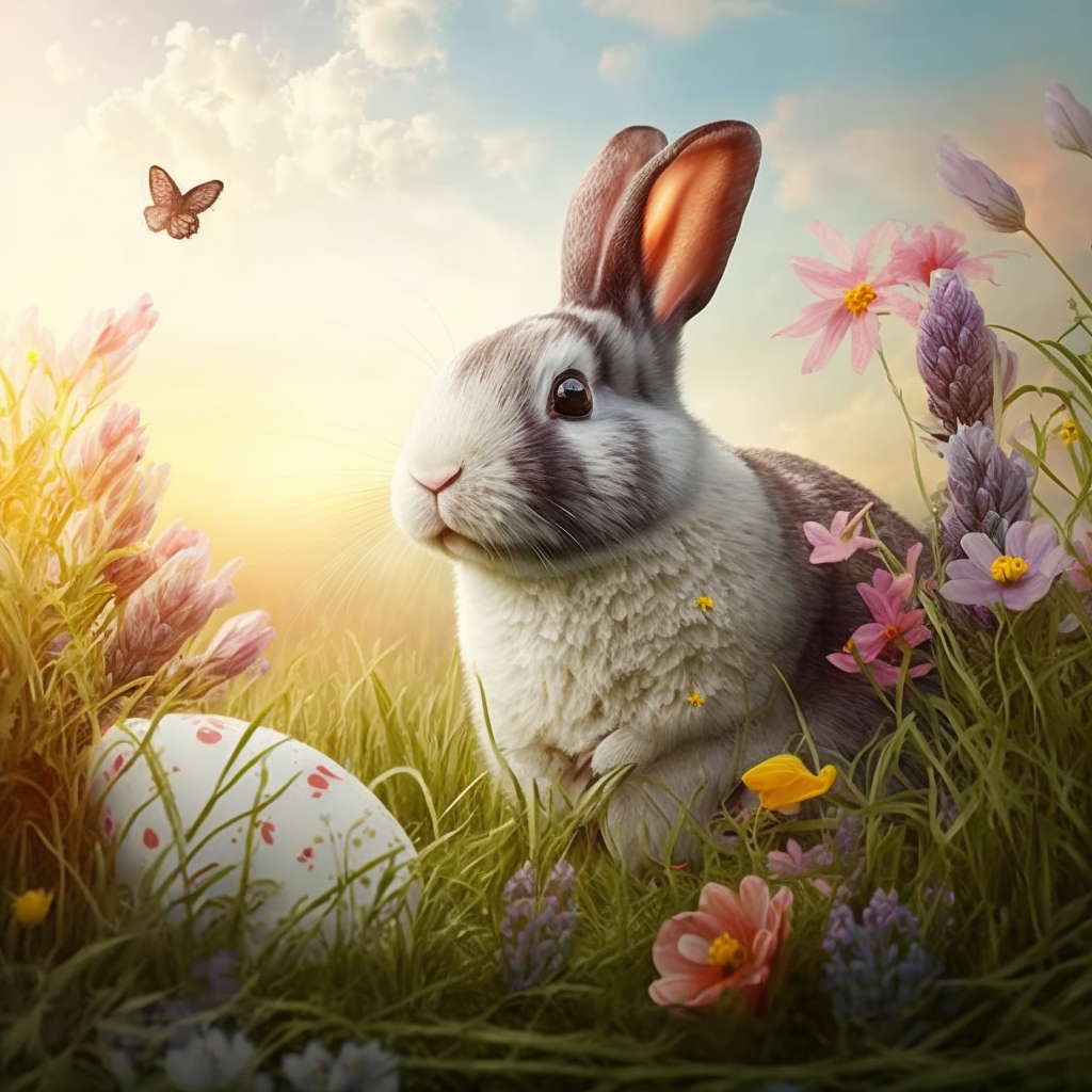 AI Midjourney Prompt for Easter - Easter Bunny in Meadow - The AI Prompt Shop