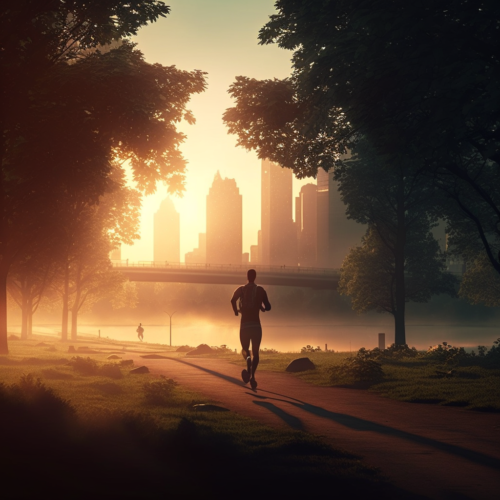 AI Midjourney Prompt for People - City Runner at Sunrise