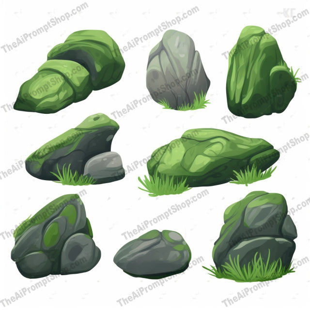 AI Midjourney Prompt for Futuristic Green Rocks on White