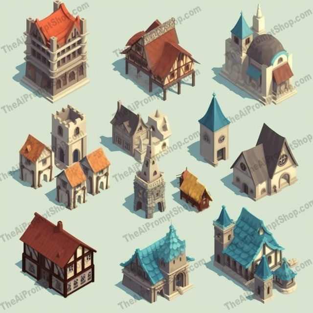 AI Midjourney Prompt for Polygonal Medieval Buildings