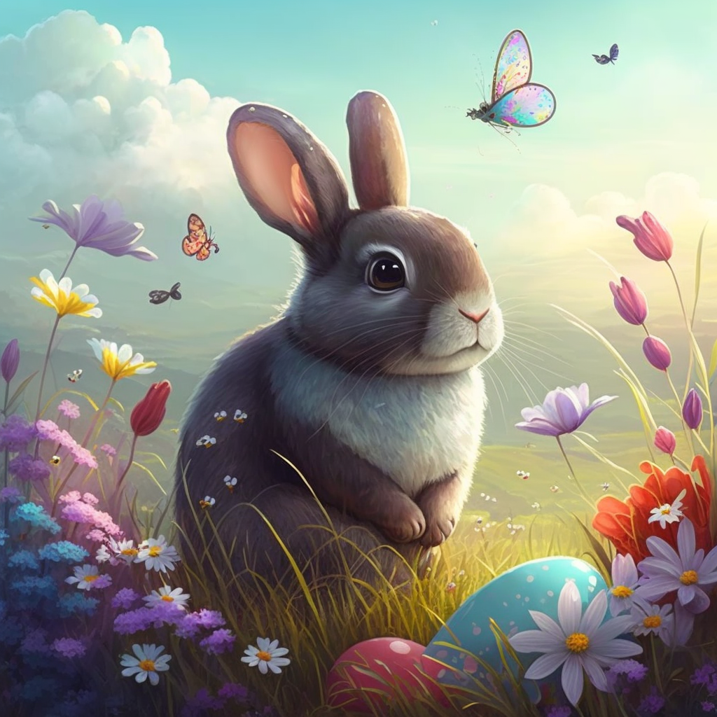 AI Midjourney Prompt for Easter - Easter Bunny in Meadow - The AI Prompt Shop