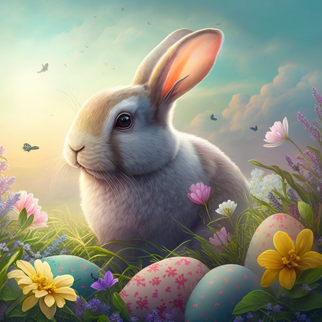 AI Midjourney Prompt for Easter - Easter Bunny in Meadow - The AI Prompt Shop