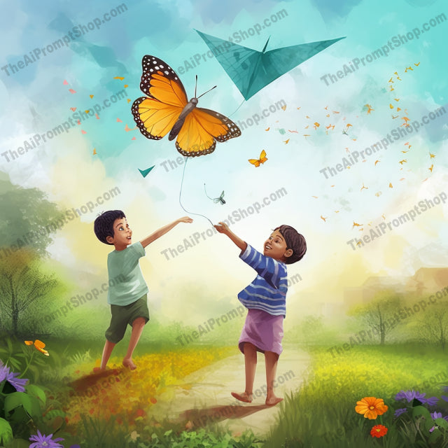 AI Midjourney Prompt for C210 - Storybook Illustrations - Kite-Flying Fun