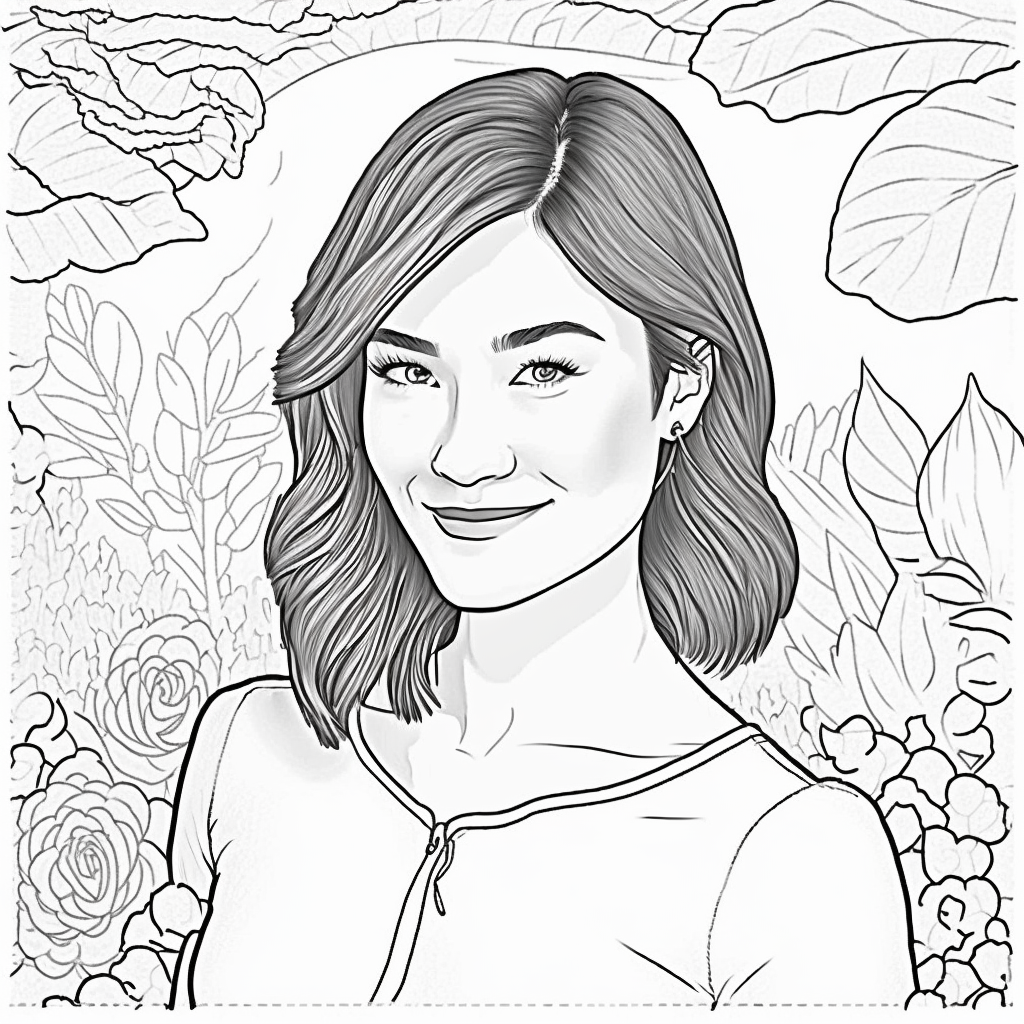 AI Midjourney Prompt for Coloring Page - Smiling Woman