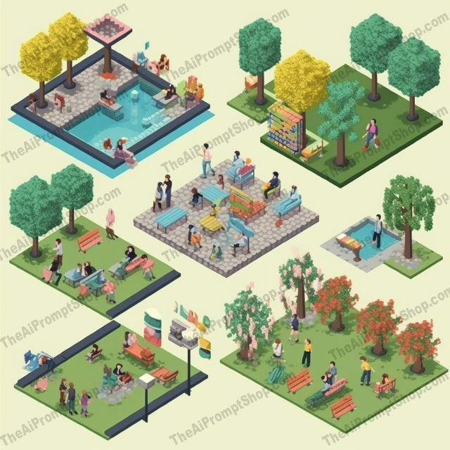 AI Midjourney Prompt for Game Assets - B242s -  Isometric Icons for Park Friends