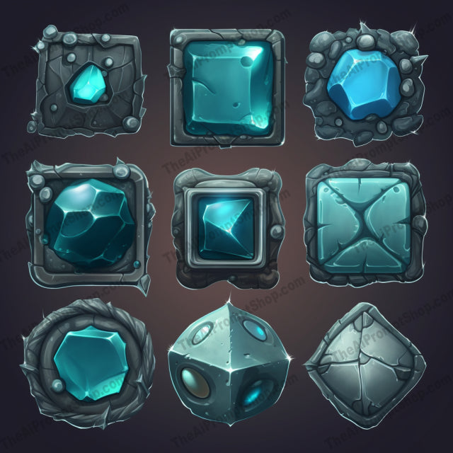 AI Midjourney Prompt for Blue Stone Game Icons