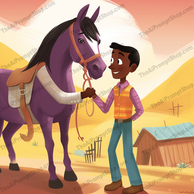 AI Midjourney Prompt for C19 - Storybook Illustrations - Kid and Horse in the Ground