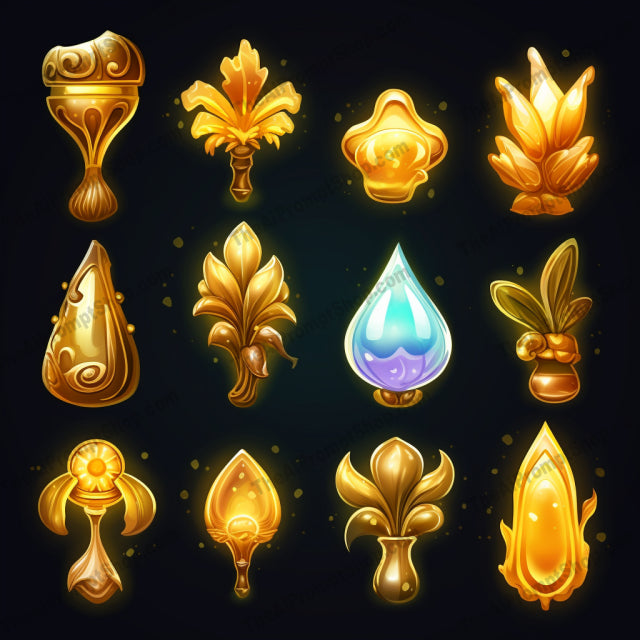 AI Midjourney Prompt for Pixie Gold Icons