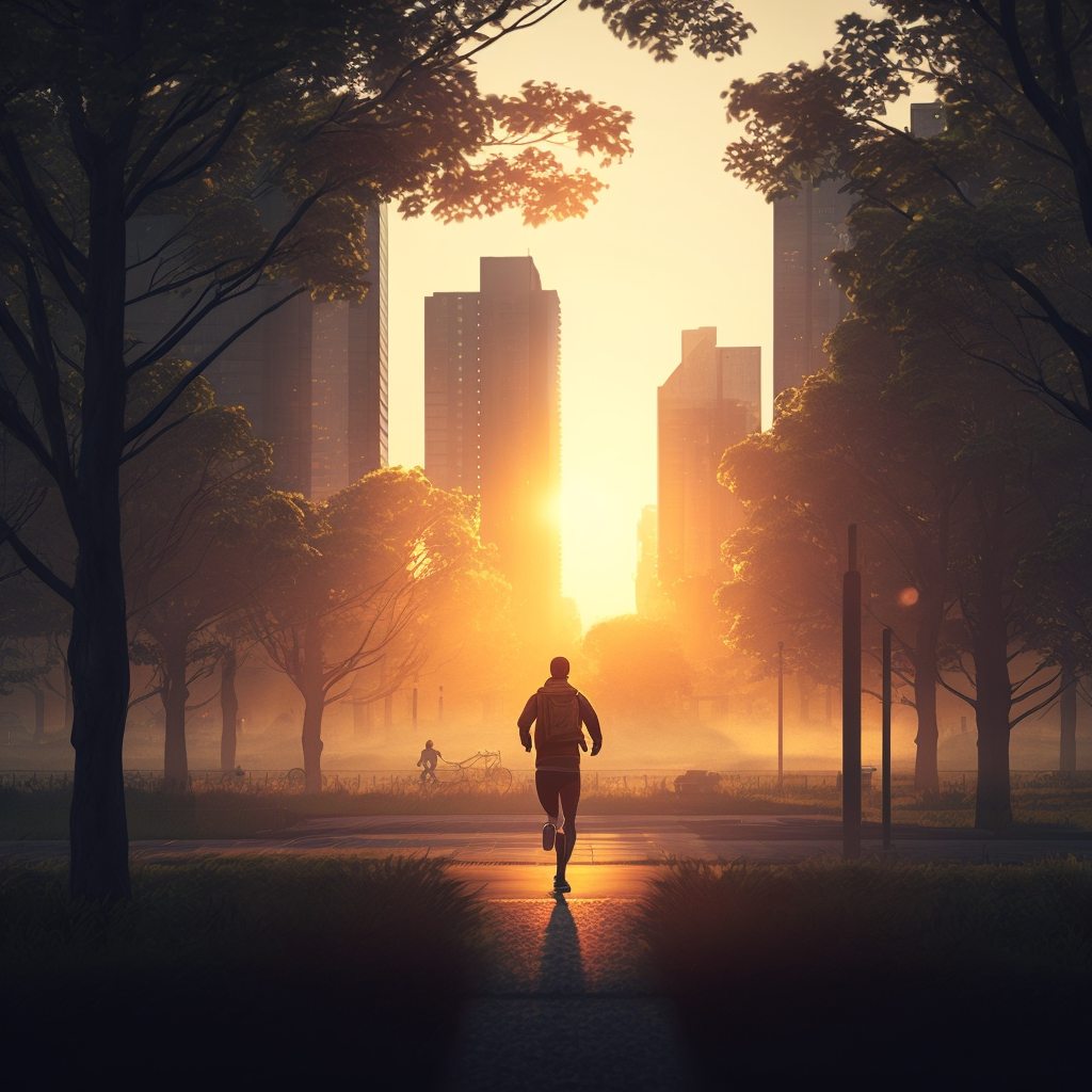 AI Midjourney Prompt for People - City Runner at Sunrise