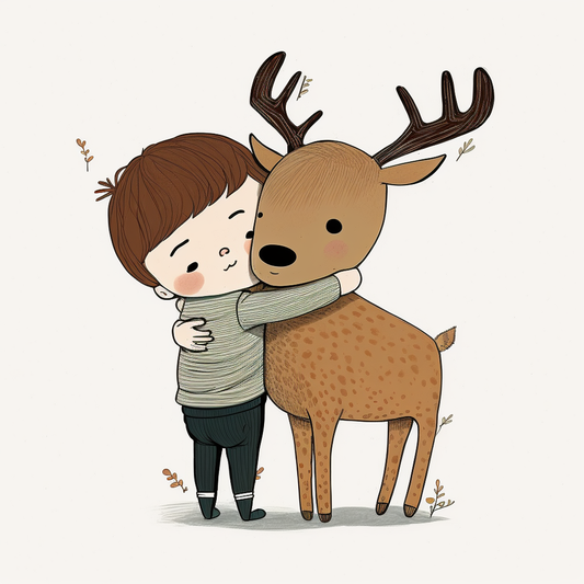 AI Midjourney Prompt for Animal - Child Hugging Animal Storybook Illustrations