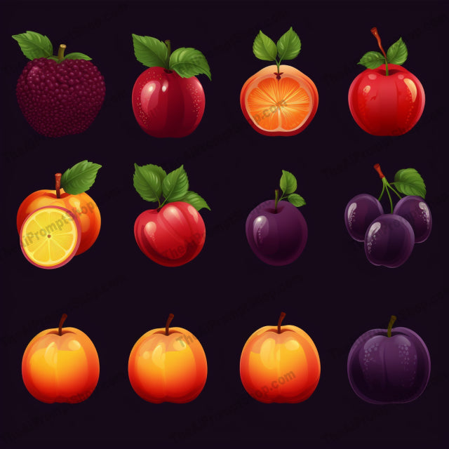 AI Midjourney Prompt for Fruit Collection Icons