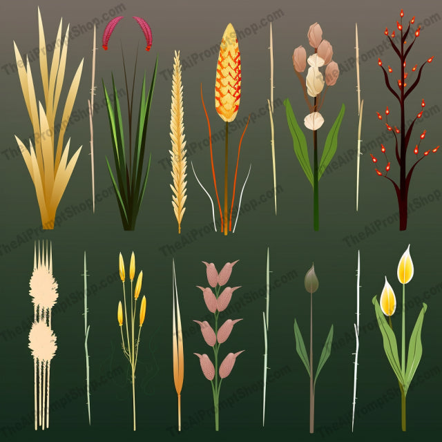 AI Midjourney Prompt for Cartoonish Cattails Set