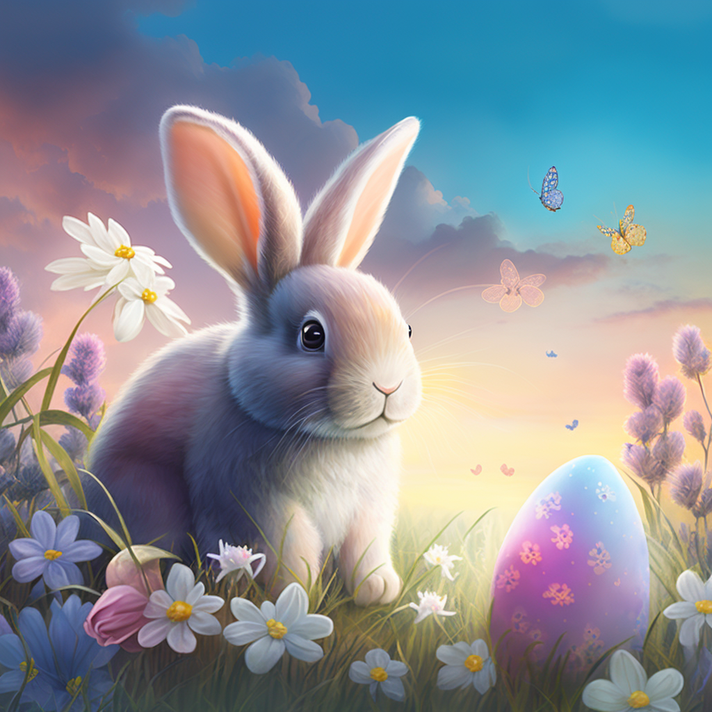 AI Midjourney Prompt for Easter - Easter Bunny in Meadow - The AI Prompt Shop