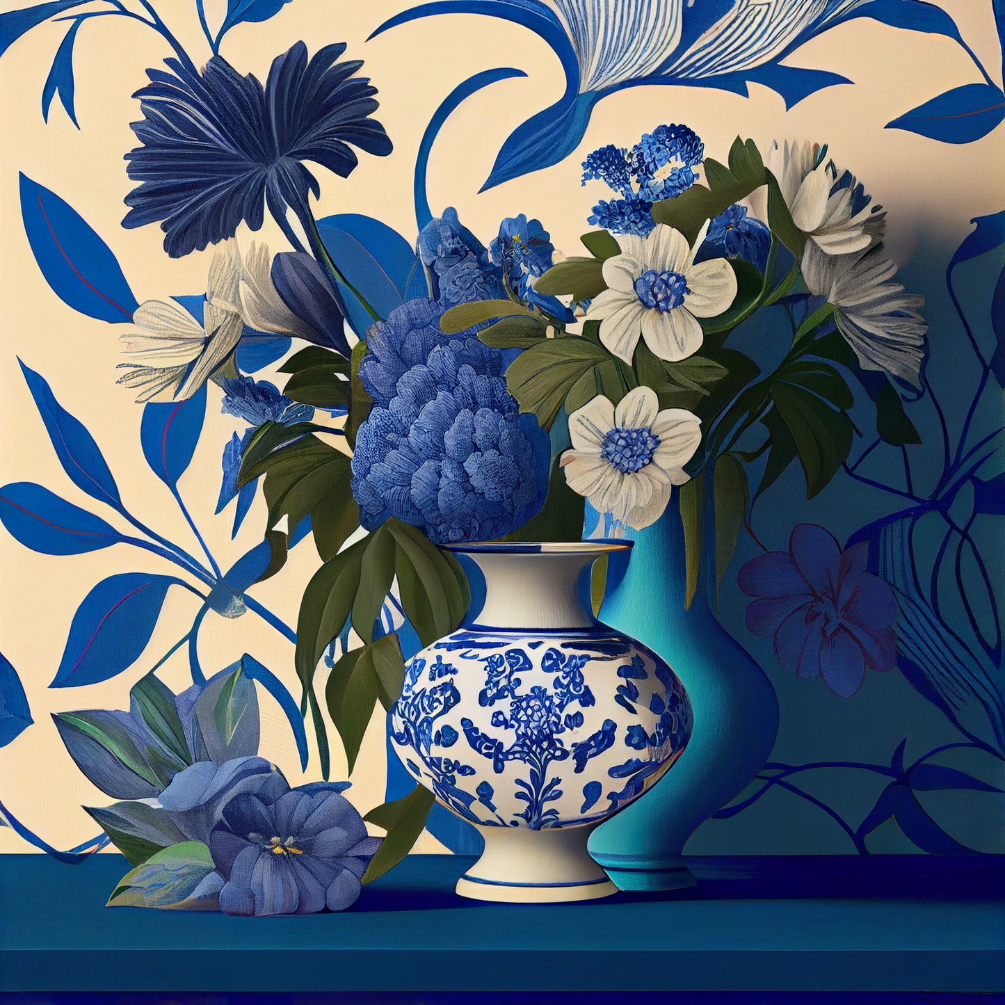 AI Midjourney Prompt for Mockup  - Blue Floral Still Life