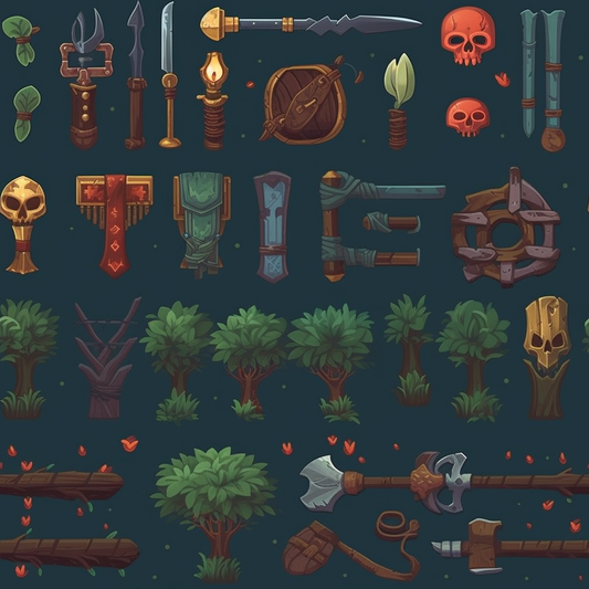 AI Midjourney Prompt for Game Asset - Hand-Painted Dark Fantasy Game Sprites for Weapons