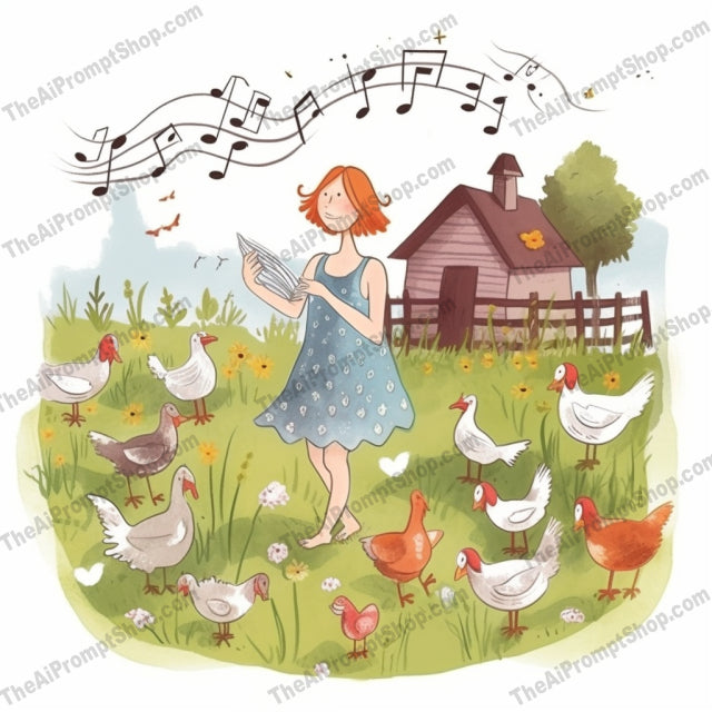 AI Midjourney Prompt for C174 - Storybook Illustrations - Chickens and Music